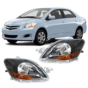 Imagem de Caenagrion GENRICS Substituição para Yaris Sedan Preto 2007-2011 Par de Montagem de Farol.