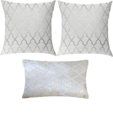 Imagem de Kit 3 Almofadas Luxo Geométrico Branco e Prata - Sua Casa Decor