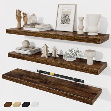 Imagem de Prateleiras flutuantes prateleira de parede 76 cm de comprimento, prateleiras de banheiro de madeira rústica 76 cm, decoração de casa de fazenda, cozinha, sala de estar, quarto, prateleiras montadas