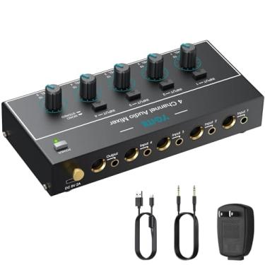 Imagem de YGiTK Mini Mixer De Áudio, Linha Estéreo 4 Canais, Entrada Saída Tsr 1/4" E 1/8", Controle Independente Estéreo/Mono Interruptor Para Guitarras, Baixo, Teclados, Microfone Dinâmico