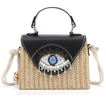 Imagem de QTKJ Bolsa de praia de palha para mulheres, sacola, bolsa para férias, viagens, uso diário (estilos 602