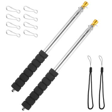 Imagem de 2 Peças Mastros Telescópicos Portáteis de 250cm com Clipes, Aço Inoxidável Extensíveis Mastro de Bandeira para Guia Turístico Portátil Bastão Apontador para Professor (Preto)