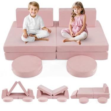 Imagem de INFANS Sofá modular para crianças, 6 peças, criativo, secional, forte para sala de jogos, quarto, conjunto de móveis de espuma macia conversível infantil e almofada de chão para meninos e meninas
