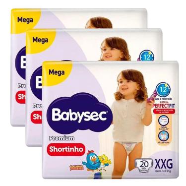 Imagem de Kit 3 Fraldas Descartável Babysec Shortinho Mega XXG - 60 Tiras