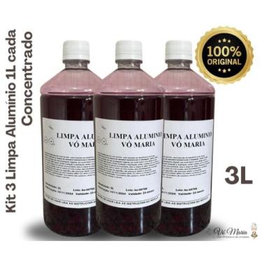 Imagem de Kit 3 Limpa Alumínio CONCENTRADO 3 unidades de 1L cada - Vó Maria - Li