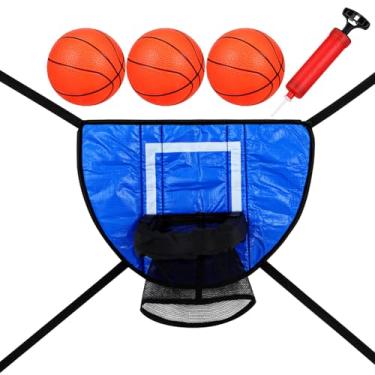 Imagem de Toyvian Trampolim para crianças - acessório de cesta de basquete de trampolim com 3 mini bolas 1 bomba impermeável trampolim jogos brinquedos para crianças acessórios de bola esportes ao ar livre