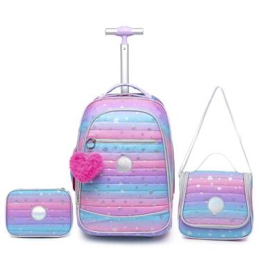 Imagem de Kit Mochila de Rodinha Feminina Juvenil Escolar Lancheira Estojo - Pol