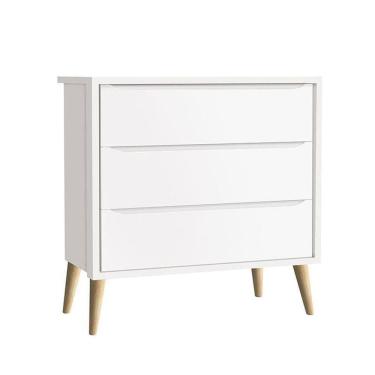 Imagem de Cômoda Gaveteiro Infantil Theo Branco Acetinado Com Pés Madeira Natural - Reller