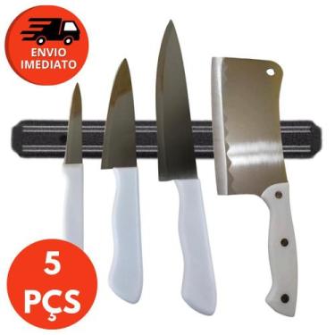 Imagem de Kit 01 Barra Magnética 50cm E Jogo Com 03 Facas E 01 Cutelo Profission