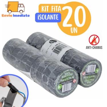 Imagem de Kit 20 Fitas isolante Antichama Preta para Eletricista uso Geral Domes