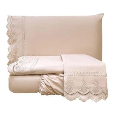 Imagem de Jogo De Lençol Queen Lauren 300 Fios Micropercal Toque De Algodão 4 Pe