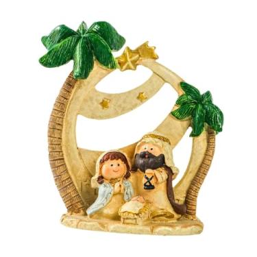 Imagem de IEUDNS Mini presépio de Natal, estátua da Sagrada Família, figura de mesa, conjunto de presépio em miniatura para festival de Natal em ambientes internos e, Verde 10.49x11.5cm