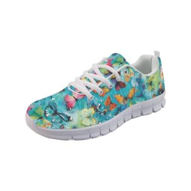 Imagem de Wanyint Tênis feminino com estampa de listras arco-íris, cadarço e caminhada, tênis esp...