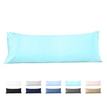 Imagem de Capa de travesseiro corporal 50 x 182 cm, 100% algodão egípcio, 600 fios, suave para a pele, 1 pacote com fecho de zíper 50 x 182 cm, azul aqua