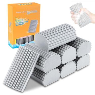 Imagem de Pacote com 8 esponjas úmidas e limpas, ferramenta de limpeza de rodapé de borracha mágica, espanadores para limpeza de persianas, vidro, ventilações, trilhos, espelhos, ranhuras de trilho de janela e