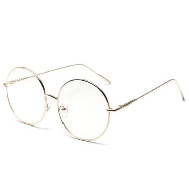Imagem de Armação de óculos masculina e feminina, ultraleve, de metal, redonda, anti-luz azul, transparente, óculos de grau para negócios, dourada, f