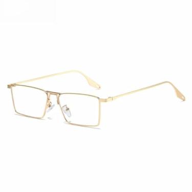 Imagem de Óculos de sol de luxo femininos, armação retangular de metal, óculos de sol vintage da moda, UV400 (dourado transparente)