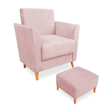 Imagem de Poltrona de Amamentação com Puff Flavia Suede Rosa Bebê - Pallazio