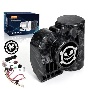 Imagem de FARBIN Buzina de ar para motocicleta 12V 150DB buzina de trem buzina de carro buzina super alta para caminhão, caminhão, embarcação (personalidade cinza com botão novo)