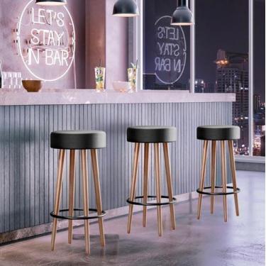 Imagem de Kit 3 Banquetas Altas Berlin Estofadas com Design Retrô para Cozinha, 