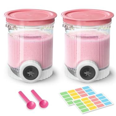 Imagem de Pacote com 2 frascos e tampas em espiral de creme para ninja, compatível com NC700 Series Ninja Swirl Ice Cream & Soft Serve Makers, com 2 colheres e 32 etiquetas graváveis, livre de BPA e lavável na