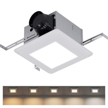 Imagem de ZAGO Exaustor de banheiro com luz LED: 100 CFM 1,2 sons silenciosos e potentes ventiladores de teto combo de lâmpadas para remoção rápida de vapor de chuveiro e ventilação consistente de ar fresco