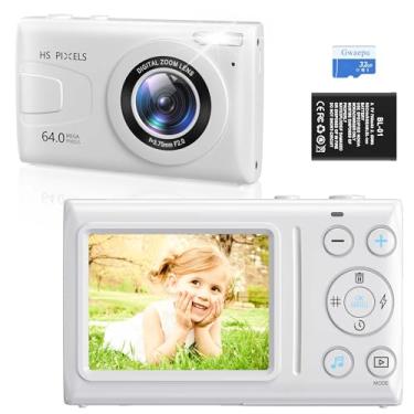 Imagem de GWAEPU Câmera Digital Compacta 4K Para Crianças, Fotografia E Vídeo Com Foco Automático De 64 Mp Zoom 18X, Cartão Tf 32 Gb, Presente Vintage Meninos Meninas (Branco)