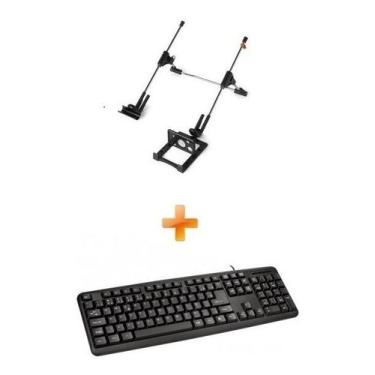 Imagem de Kit Suporte Ergonômico e Teclado Usb com Fio Escritório PC Notebook TS