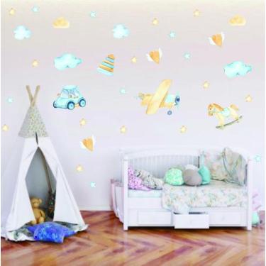Imagem de Adesivo de Parede Brinquedos  Aquarela - Avião - Carrinho - Colakoala 