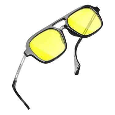 Imagem de grinderPUNCH Óculos de sol retrô planos quadrados modernos para mulheres, masculinos, vintage, estilo anos 70, ponte dupla (amarelo)