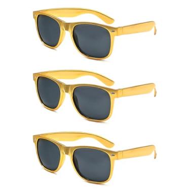 Imagem de QYVEWY Pacote com 3/6/12/20 óculos de sol metálicos dourados a granel para mulheres e homens, óculos baratos dos anos 90 para artigos de festa (3ouro)