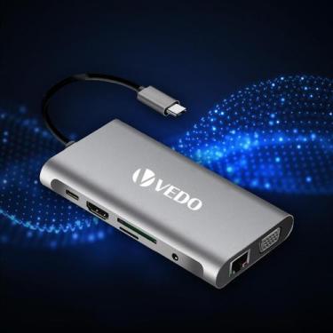 Imagem de Adaptador Hub Cabo Thunderbolt 3 Hdmi Tipo C Usb 3.0 10 Em 1 - Vedo