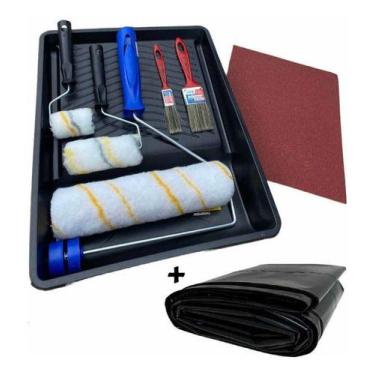 Imagem de Kit Pintura Parede Rolo Lã Bandeja Lixa Pincel Lona C/ 15 Pç - Tigre