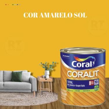 Imagem de Tinta Esmalte Sintético Base Água Cor Amarelo 800ml Coral Coralit Tota