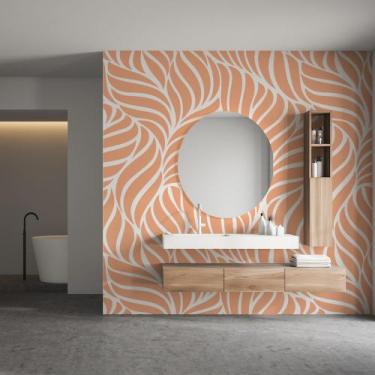 Imagem de Papel de Parede Folhagem Tom Pêssego Painel Moderno 9m² - Quartinhos