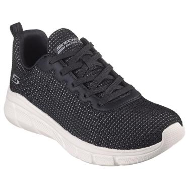 Imagem de Skechers Tênis esportivo feminino BOBS Essence Visionary Essence com cadarço e cadarço lavável na máquina vegano, Preto/branco, 37