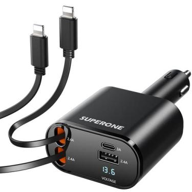 Imagem de Carregador de carro SUPERONE 4 em 1 com cabos Apple retráteis