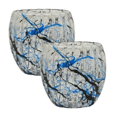 Imagem de Conjunto de 2 Xícaras Personalizadasc- Vidro Decorativas, Design Splash, 80ml para Café e Chá - Cor Azul Neon - Preto