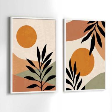 Imagem de Conjunto Quadros Decorativos com Moldura Folhas Formas Abstrato Kit 2 