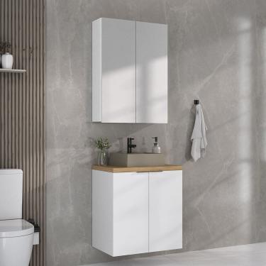 Imagem de Conjunto de Banheiro com Cuba 60cm X 145cm Marrom Branco / Carvalho