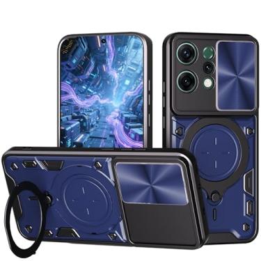 Imagem de Ysnzaq Capa de proteção para Oppo Reno 14, janela de empurrar para lentes, capa protetora à prova de choque de grau militar com suporte para Oppo Reno 14 CQ azul-marinho