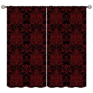 Imagem de Cortina damasco, vermelho antigo barroco floral gótico vitoriano padrão cortinas de janela para quarto sala de estar 106.7 cm L x 114.3 cm C (30% blackout)