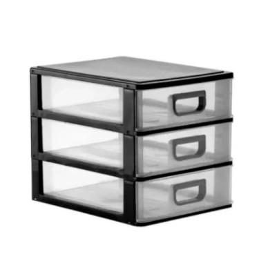 Imagem de Gaveteiro Organizador De Mesa Acessórios Brincos Maquiagem Remédio Medicamento Linhas Costura 3 Gavetas(PRETO-TRANSPARENTE)