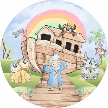 Imagem de Painel de Tecido Sublimado Redondo Arca De Noé Animais Saindo Da Arca 