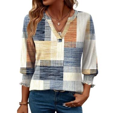 Imagem de Blusa feminina LOMON manga 3/4 com decote em V, primavera de 2025