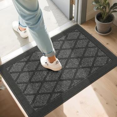 Imagem de COSY HOMEER Tapete de porta antiderrapante 61 cm x 91 cm, tapetes de entrada, baixo perfil, absorvente de sujeira, capacho, para entrada frontal, tapete de entrada de polipropileno lavável (cinza