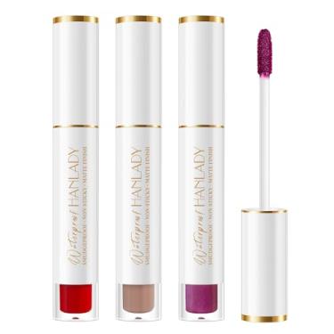 Imagem de HANLADY Batom Nude Berry vermelho escuro, 3 peças, batons de longa duração para mulheres, pigmentado, à prova de manchas, vegano, sem crueldade, cor labial, A61/66/48