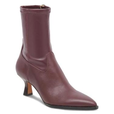 Imagem de VOMIRA Botas de cano curto femininas bico fino salto gatinho empilhado botas pretas para mulheres com zíper lateral couro botas curtas outono inverno tornozelo sapatos, Borgonha, 37