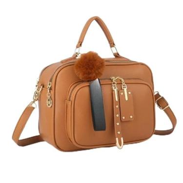 Imagem de Bolsa Feminina Com Chaveiro Pompom Tira Colo Faixa de Mão De Couro Tranversal (Rosa - DEC6012#)