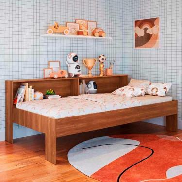 Imagem de Cama Solteiro Com Colchão Castor Nichos Laterais Nogal Shop Jm